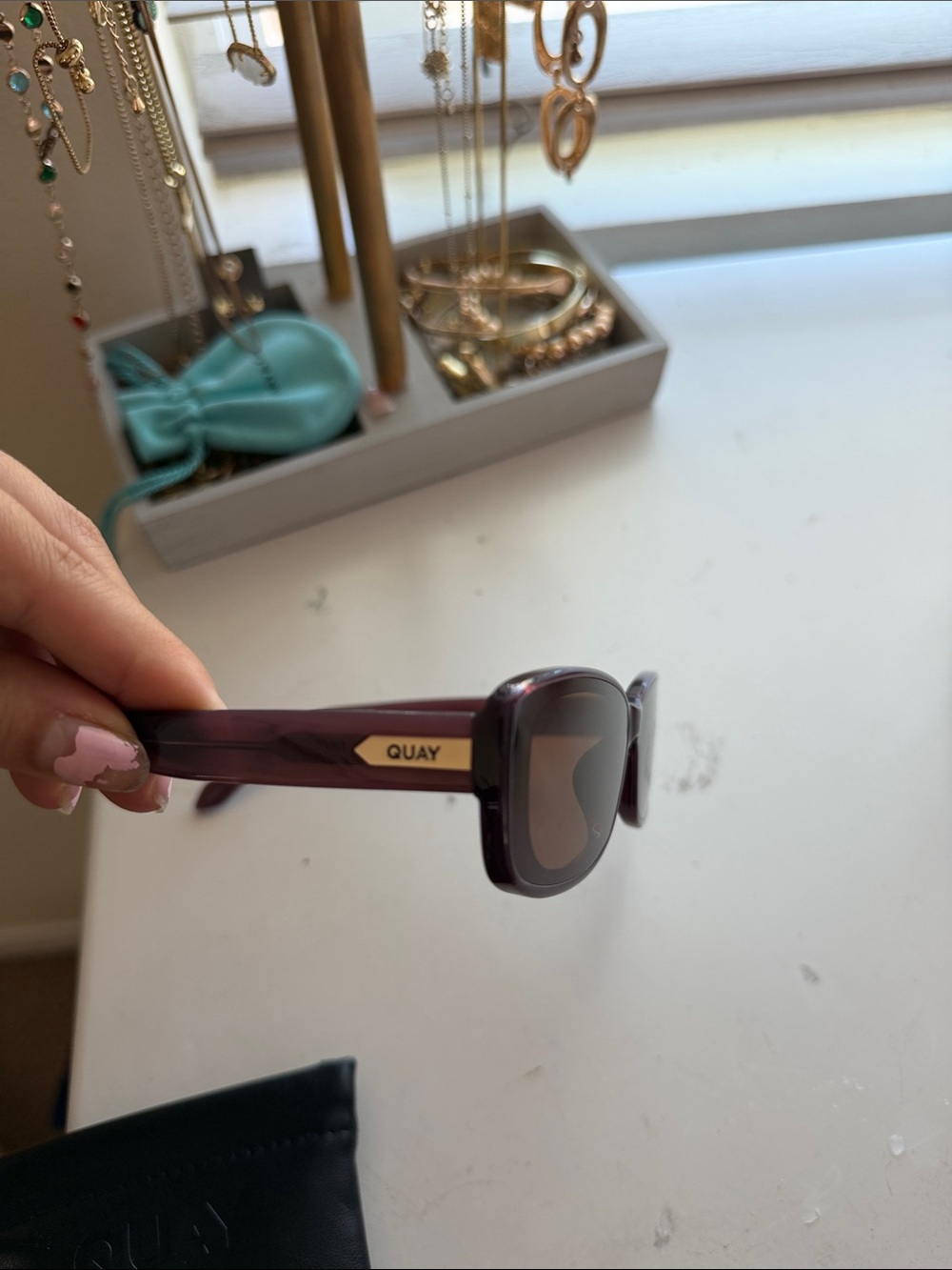 Quay Australia Translucent Purple Square Sunglasses with Gold Accent